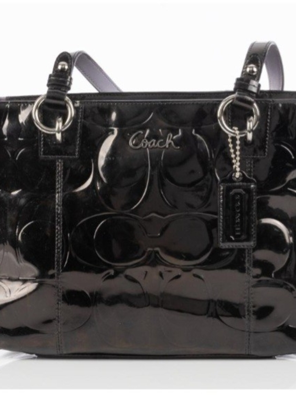 Coach Black Patent Logo-Embossed Tote